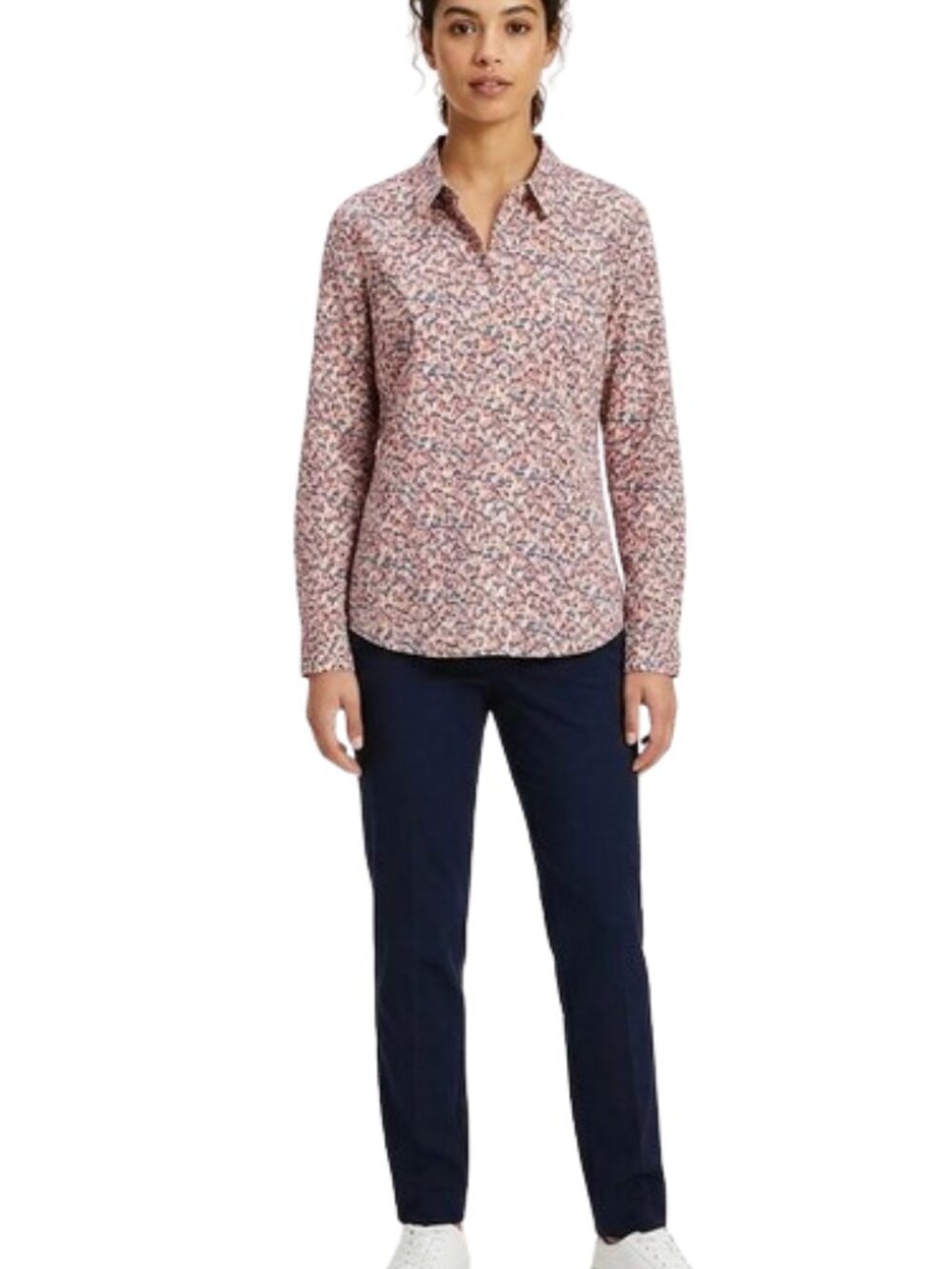 Tommy Hilfiger Cotton Blouse Ditsy Floral Blue Red White LS Button Down, size XL